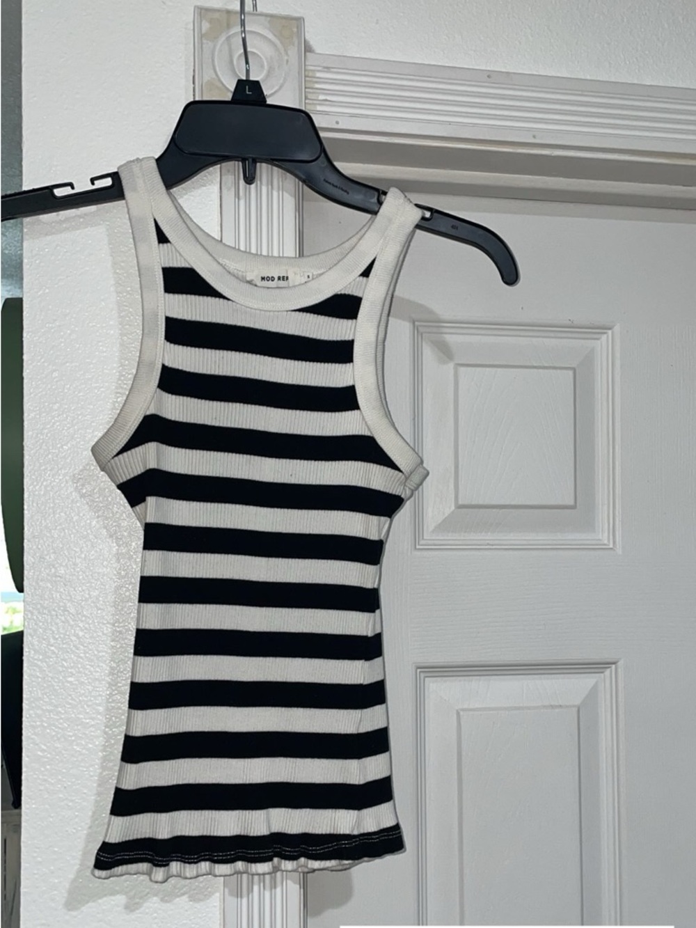 Striped Ribbed Tank Top - Black & White